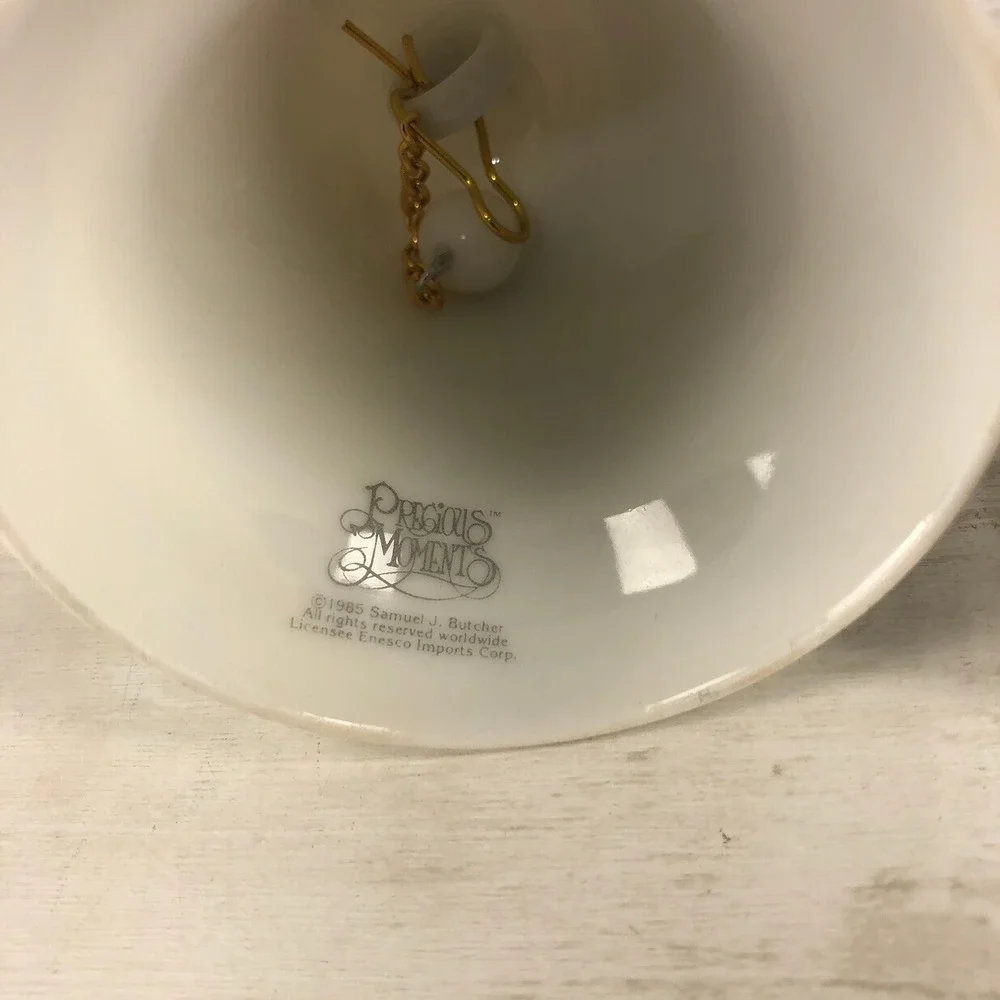 Precious Moments 1985 Christmas Bell Ornaments Set of 2 Enesco Joy To The World